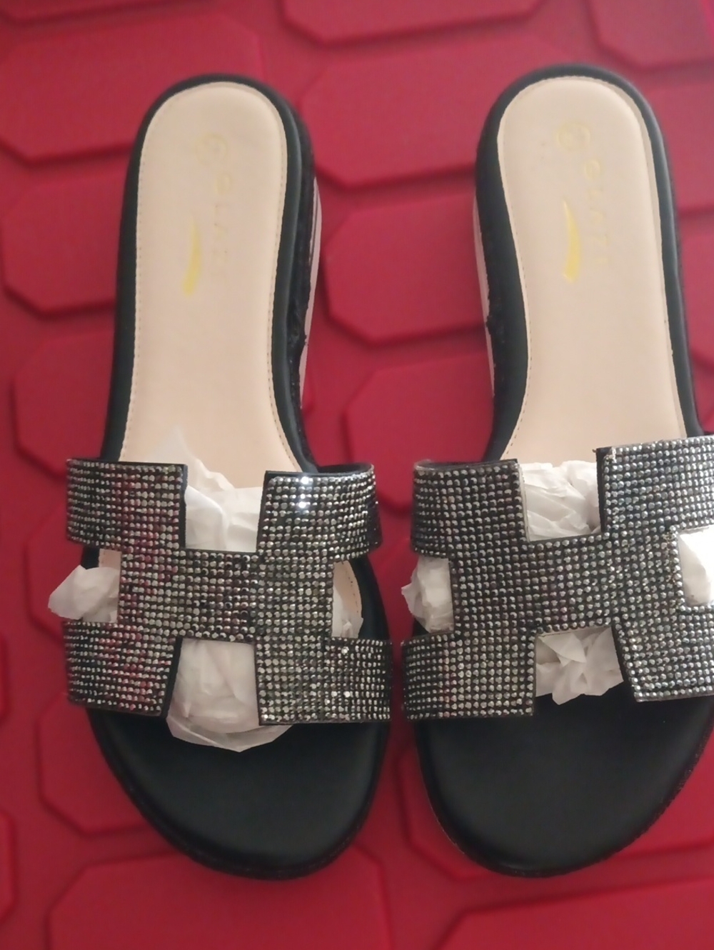 Glaze Black Crystal Embellished Slide Mules